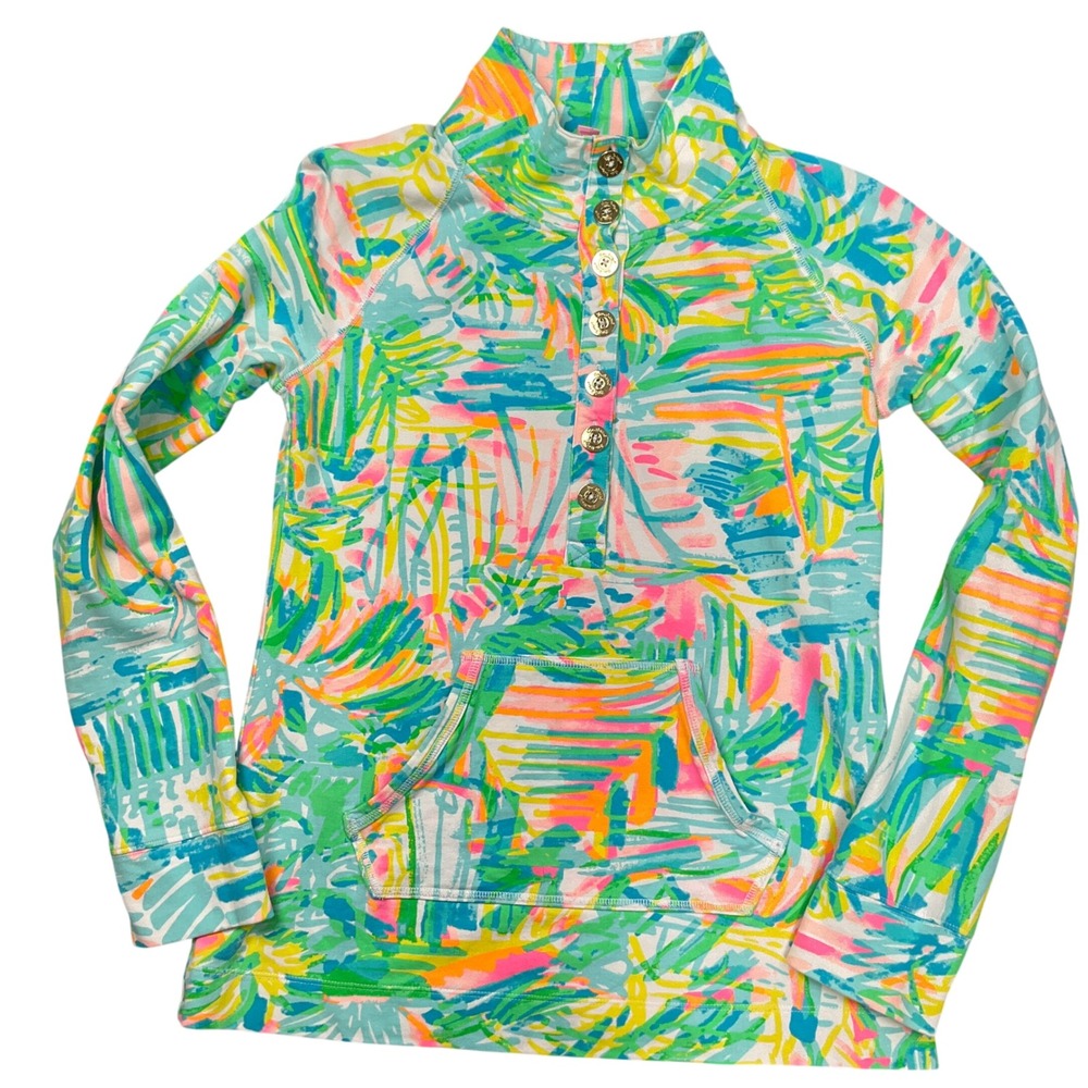 Lilly Pulitzer Skipper Popover Women XSmall Blue Orange Tropical Resort Top